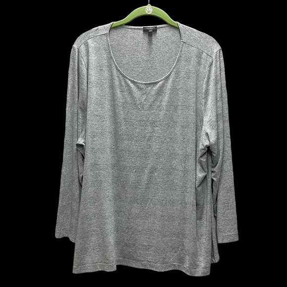 Talbots Woman's Gray Metallic Striped Top Long Sleeve Size 3XP Rayon Blend - Picture 1 of 9